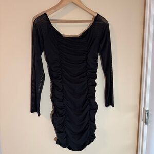 Shein Black Mesh Behavior Ruched Bodycon Mini Dress size L